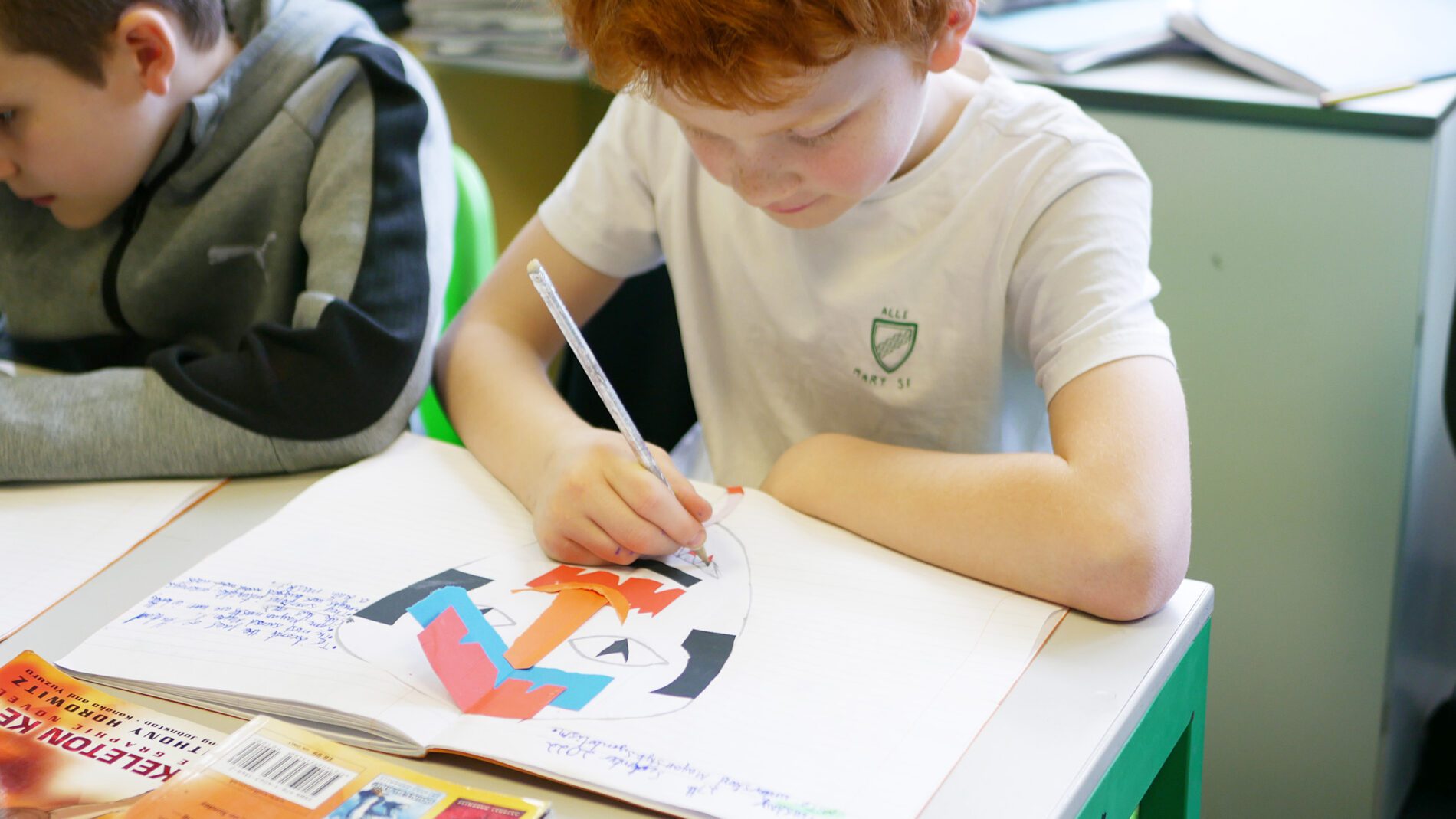 P1210805 pupils drawing mayan masks in history at halling primary school